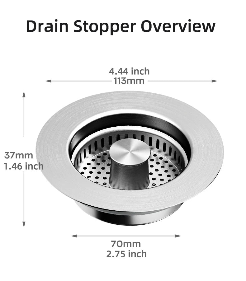 3 in 1 Kitchen Sink Drain Strainer -Stainless Steel